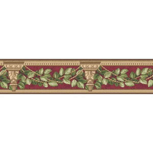 The Wallpaper Company 4.75 in. x 15 ft. Red Architecture and Leaves Border