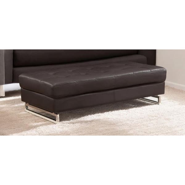Brown Faux Leather Rectangle Ottoman