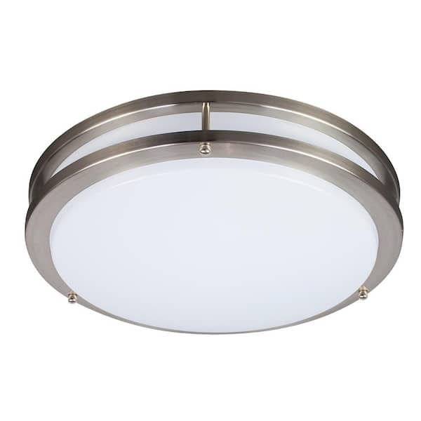 E ENERGETIC LIGHTING 16 in Brushed Nickel Watt Selectable 5CCT LED Flush Mount Round Double Ring Dimmable Ceiling Light (1-Pack)