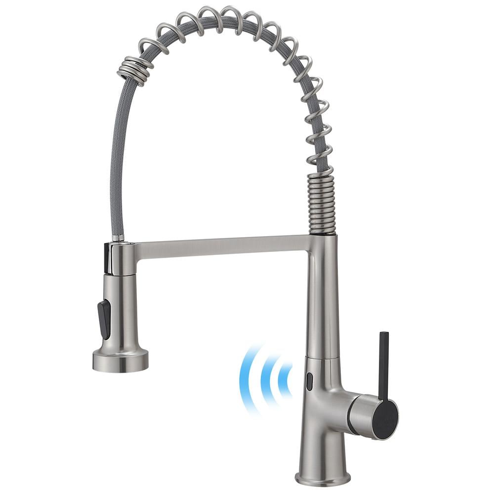 Touchless Sensor Single Handle Pull-Down Sprayer Kitchen Faucet in Brushed 