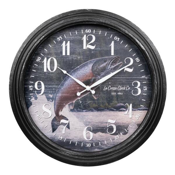 La Crosse 15.75 Inch Indoor/Outdoor Wall Clock With Thermometer - Blue Macaw Tropical Design