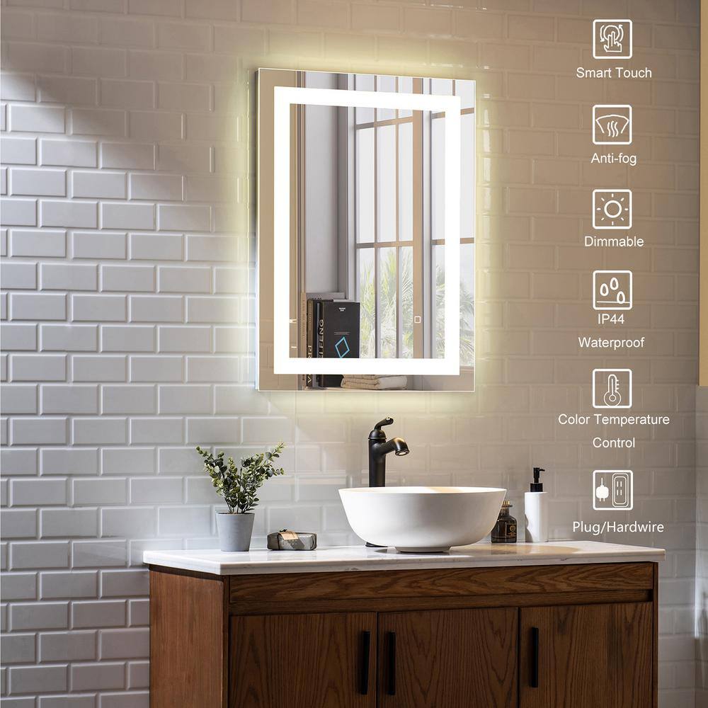 KINWELL 28 in. W x 36 in. H Frameless Rectangular LED Light Bathroom ...