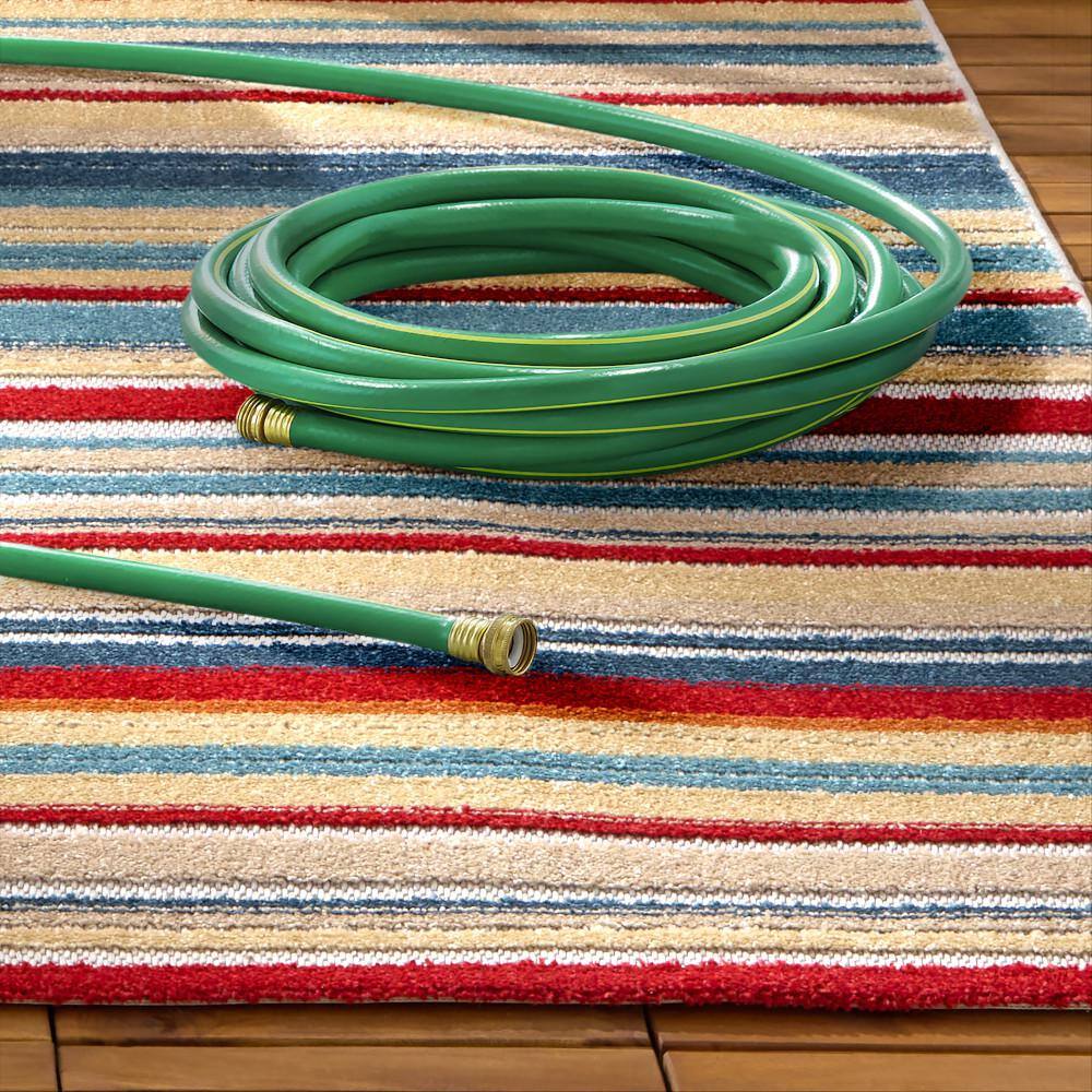 Rio Red and Multicolor Stripe Synthetic Indoor/Outdoor Rug