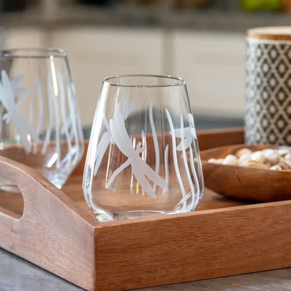 Rolf Glass Dragonfly 18 oz. Stemless Wine Tumbler Glasses - Set of