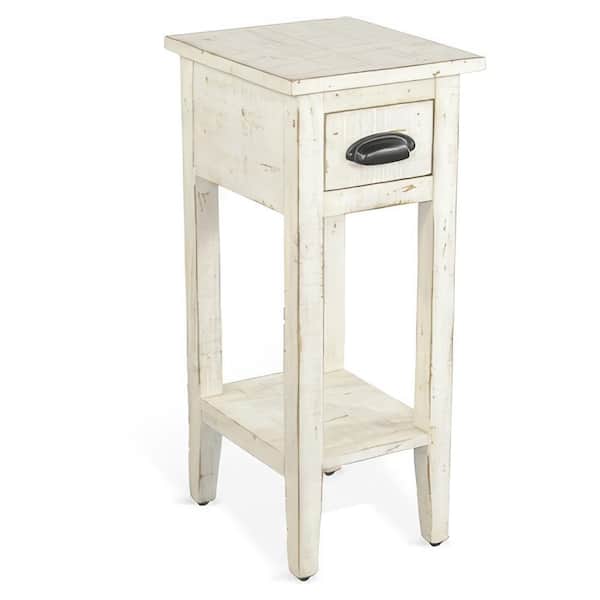 Benjara 14 in. White and Black Rectangle Wood End Table with Drawer and Shelf