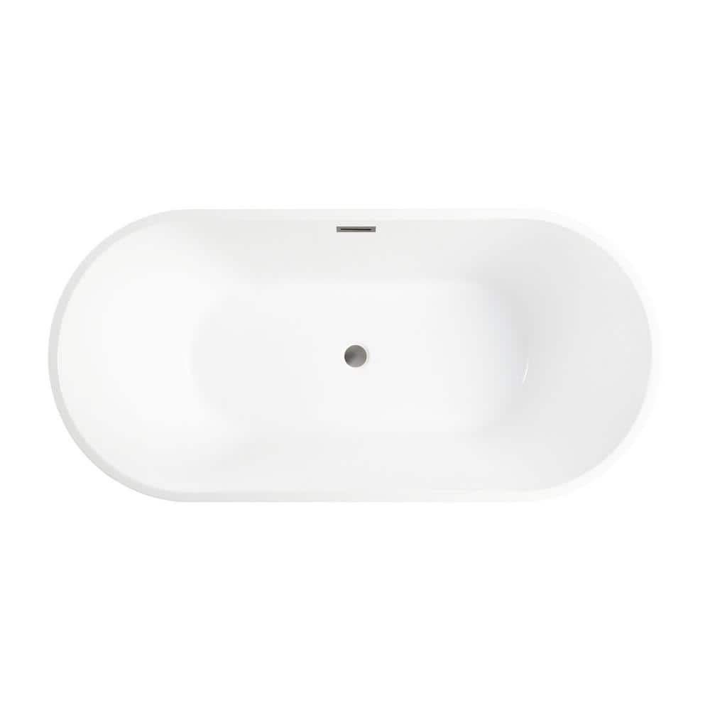 54" White Acrylic Freestanding Soaking Bathtub with Brushed Nickel