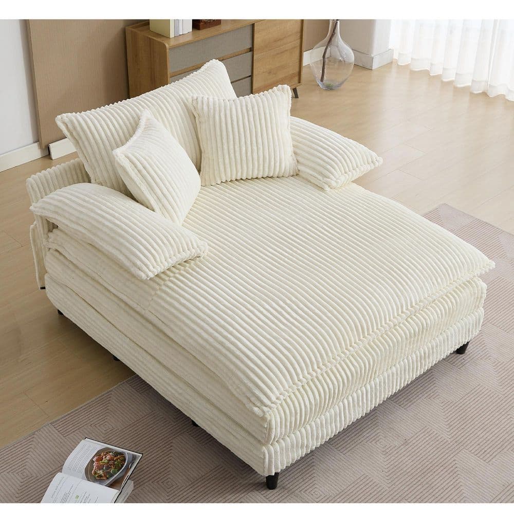 Beige 54.75 in. W Oversized Fluffy Corduroy Polyester Full Size Sofa Bed, D