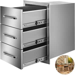 16 in. W x 28.5 in. H x 20.5 in. D Outdoor Kitchen Drawers Stainless Steel Flush Mount Triple BBQ Access Drawers