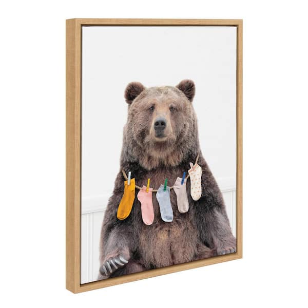 Sylvie "Lost Socks Bear" by Amy Peterson Art Studio Natural Framed Art Print 18 in. x 24 in.