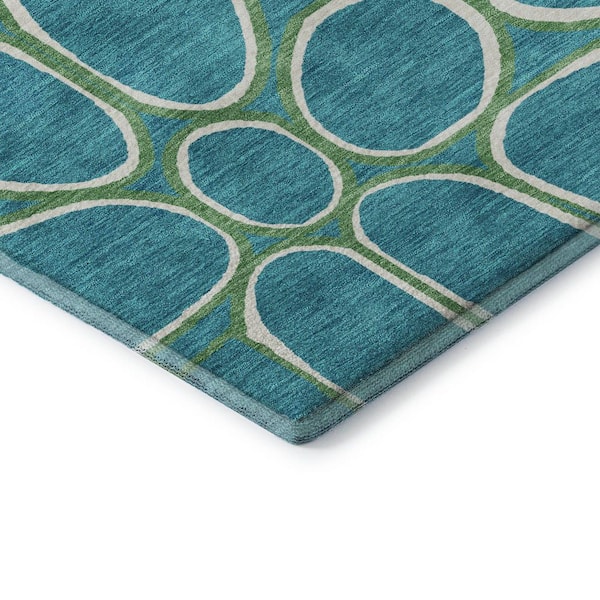 Mayfield Premium Machine Washable Abstract AMF1041 Teal 2 ft. 3 in. x 7 ft. 6 in. Runner Rug