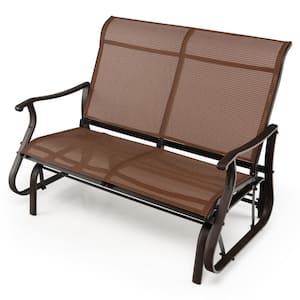 2-Person Patio Swing Glider Loveseat Rocking Chair High Back Deck Metal Outdoor Bench