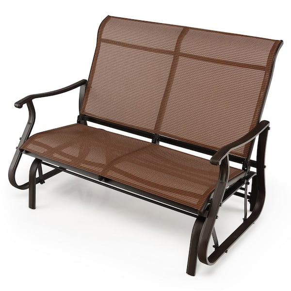 Costway 2-Person Patio Swing Glider Loveseat Rocking Chair High Back Deck Metal Outdoor Bench