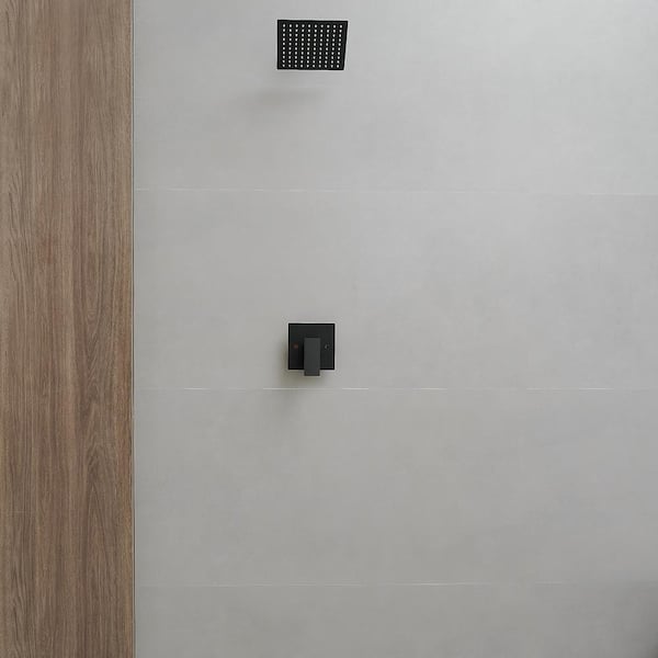 Single Handle 1-Spray Square Shower Faucet Set 2.5 GPM with High Pressure Shower Head in. Matte Black (Valve Included)