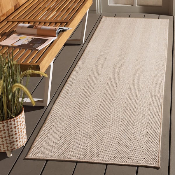 Sisal Performance 2 ft. x 8 ft. Beige Striped Chevron Runner Rug
