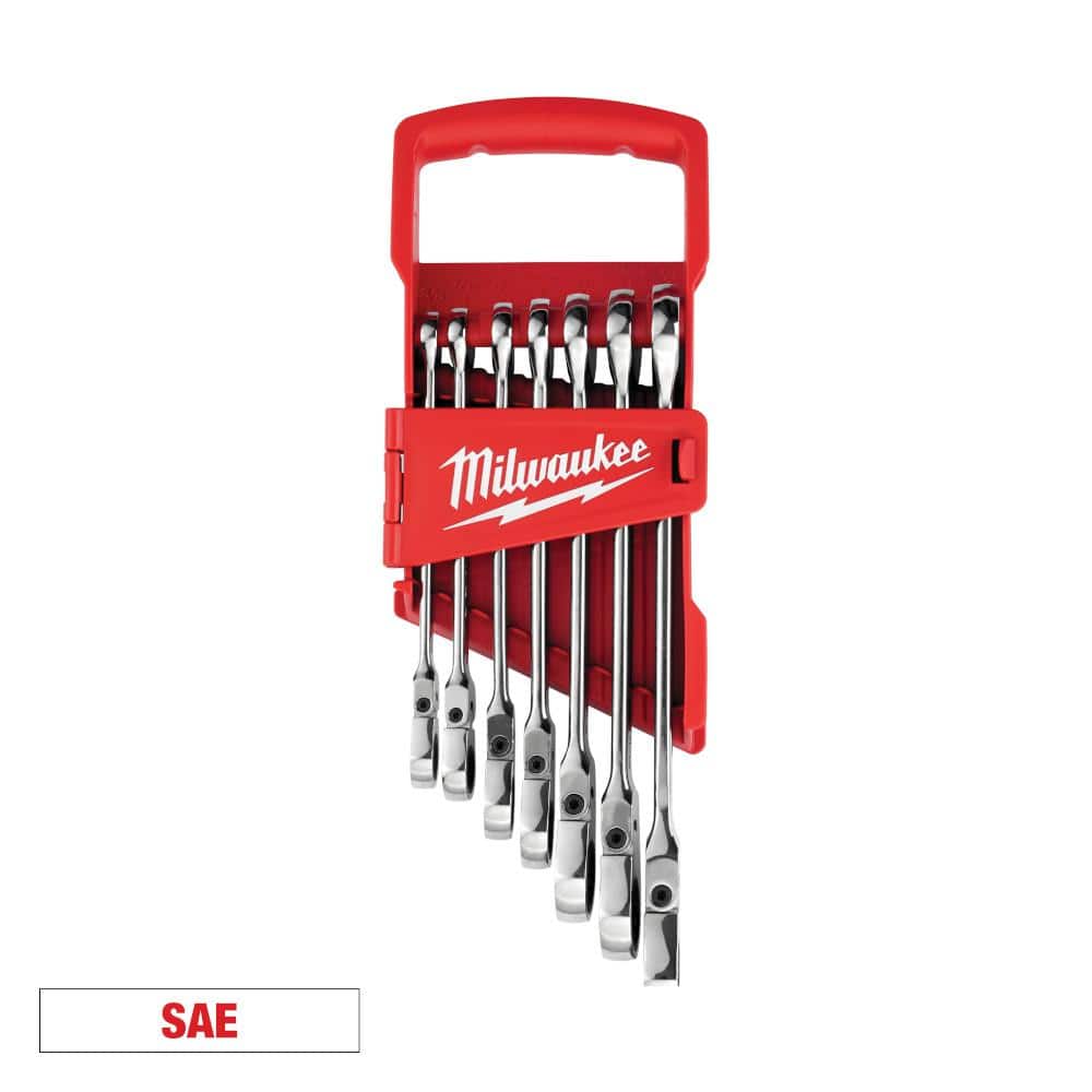 Milwaukee 144-Position Flex-Head Ratcheting Combination Wrench Set SAE (7-Piece) -  48-22-9429