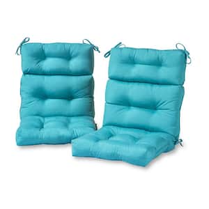 Solid Teal Outdoor High Back Dining Chair Cushion (2-Pack)