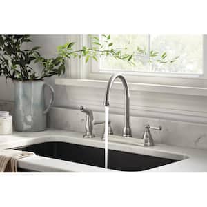 Elmhurst Two Handle Standard Kitchen Faucet with Side Spray in Stainless
