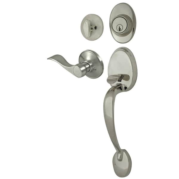 ULTRA SECURITY Lexington Satin Nickle Door Handleset and Single Cylinder Deadbolt