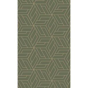 Moss Green Abstract Geometric Interlink Printed Non-Woven Non-Pasted Textured Wallpaper 57 sq. ft.