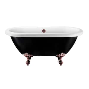 59 in. Acrylic Clawfoot Non-Whirlpool Bathtub in Glossy Black With Matte Oil Rubbed Bronze Drain, Clawfeet