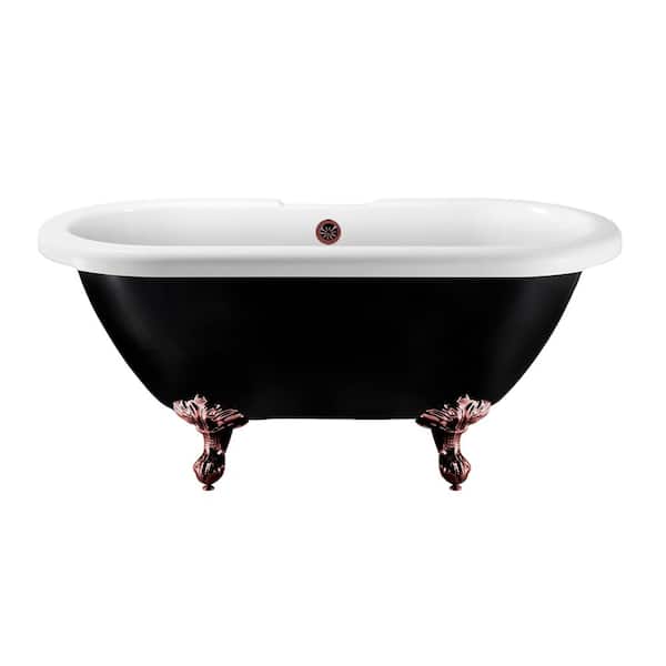 Streamline 59 in. Acrylic Clawfoot Non-Whirlpool Bathtub in Glossy Black With Matte Oil Rubbed Bronze Drain, Clawfeet