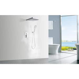 Mondawell Square 3-Spray Patterns 10 in. Wall Mount Rain Dual Shower Heads with Handheld and Valve in Chrome