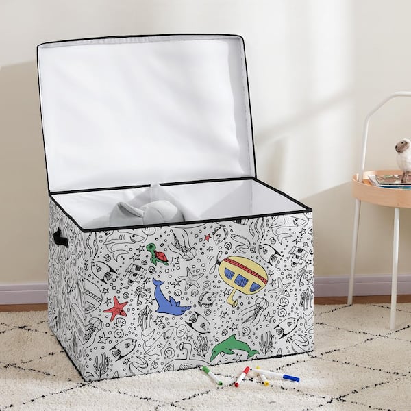 BAUM Kid's White Coloring Storage Cube Bin with lids including 4 Pack of  Washable Markers 21A353UE - The Home Depot