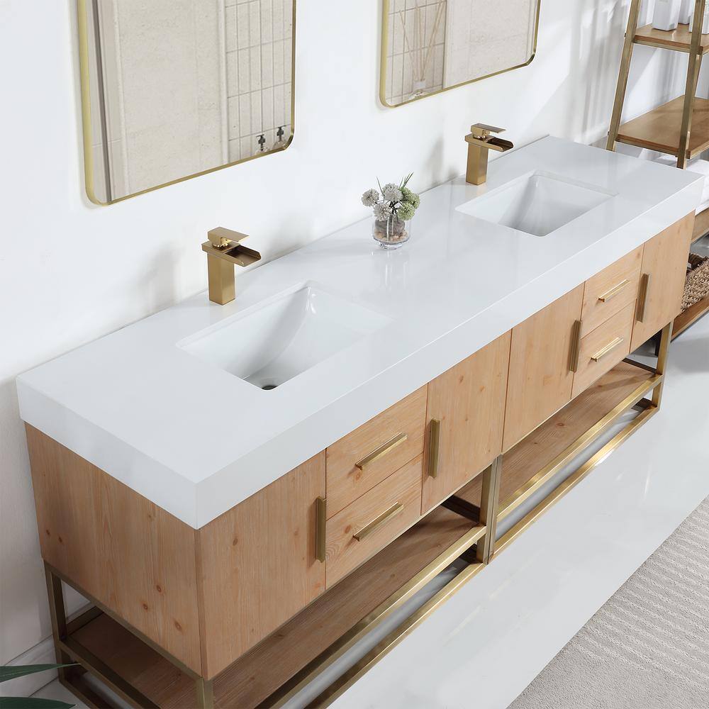 Bianco 84" Light Brown Wood Vanity with Composite Stone Top