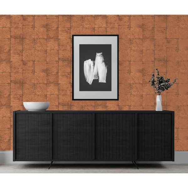60.75 sq. ft. Metallic Terracotta Felton Faux Tile Paper Unpasted Wallpaper Roll