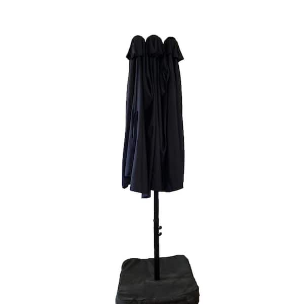 15 ft. Large Double-Sided Outdoor Twin Patio Market Umbrella in Navy with Crank and Base