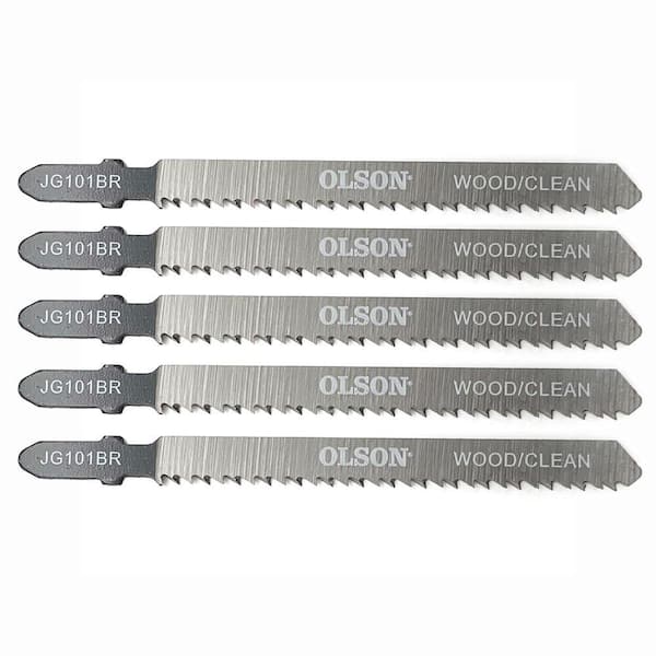 Jig Saw Blade Set, 5, Wood, Medium, Clean 10 TPI, T-Shank, Reverse Tooth