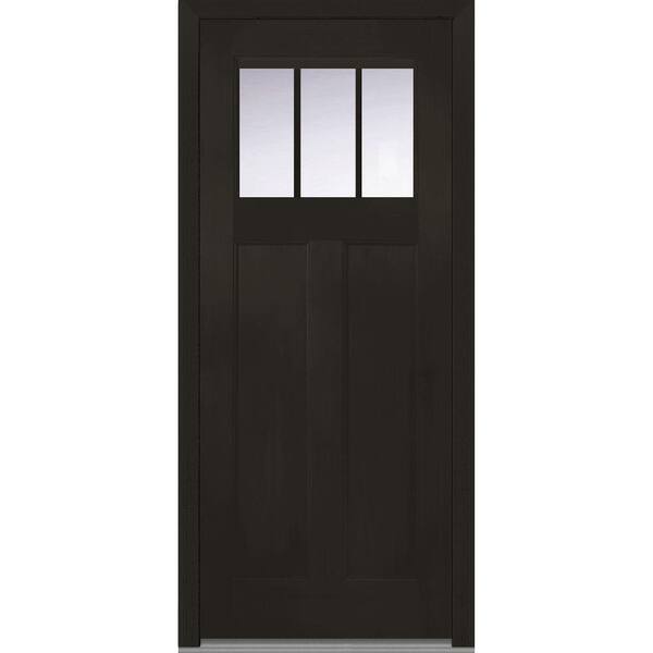 MMI Door 36 in. x 80 in. Shaker Right-Hand Inswing 3-Lite Clear Low-E 2-Panel Stained Fiberglass Fir Prehung Front Door