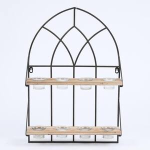 Metal Cathedral Window with 8 Tealight Holders Wall Panel