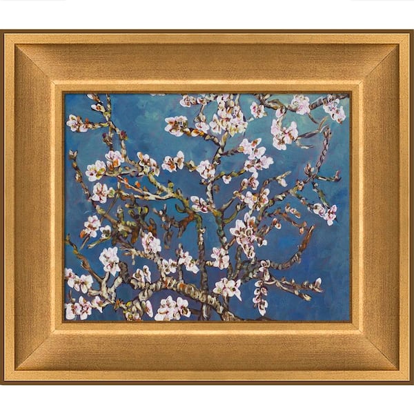 LA PASTICHE Branches of an Almond Tree in Blossom by Vincent Van Gogh Muted Gold Glow Framed Abstract Art Print 12 in. x 14 in.