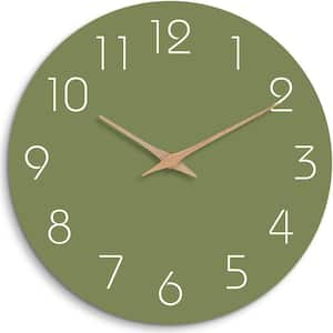 10 in. Green Analog Silent Non Ticking Wood Wall Clock Battery Operated Decorative for Office, Kitchen and Bathroom