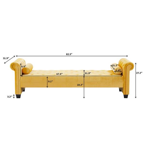 82.3 in. Rectangular Rolled Arm Fabric Upholstered Straight Bench
