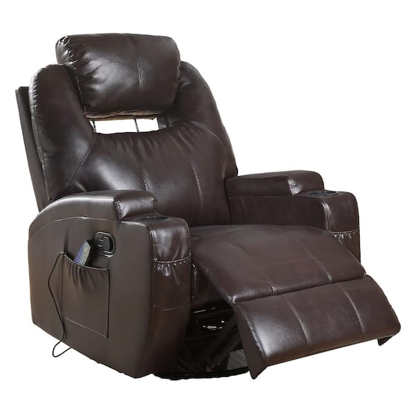 Acme Furniture Waterlily Brown Bonded Leather Match Swivel Rocker Recliner with Massage