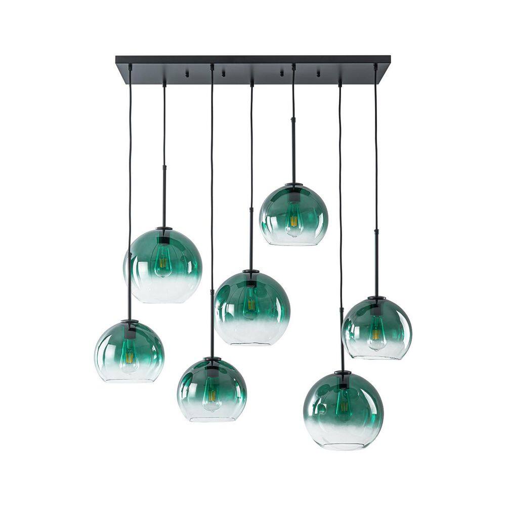 Reverso 7-Light 41.7 in. W Modern Industrial Matte Black Linear Pendant Chandelier with Green Gradient Glass for Kitchen price history on PriceWatchPro