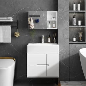 20.9 in. W x 15.7 in. D Bath Vanity Cabinet in White with Sink, Ceramic Vanity Top, Mirror Medicine Cabinet,-Drawers