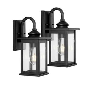 Cary 1-Light 5.9 in. Black Outdoor Wall Cylinder Light Iron/Glass Traditional Modern Lantern LED Wall Sconce (Set of 2)