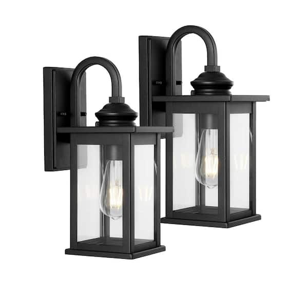 JONATHAN Y Cary 1-Light 5.9 in. Black Outdoor Wall Cylinder Light Iron/Glass Traditional Modern Lantern LED Wall Sconce (Set of 2)