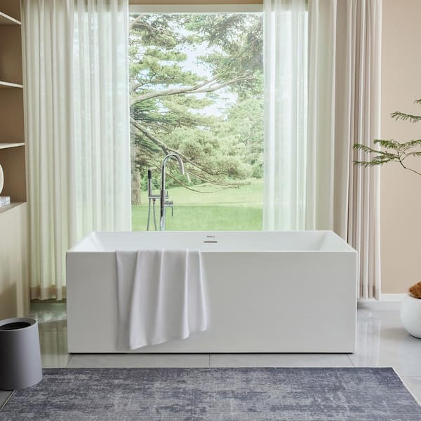 Vanity Art Talence 59 in. Acrylic Flatbottom Freestanding Bathtub in White/Integrated Overflow