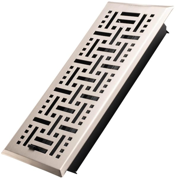 HOME INTUITION Basketweave 14 in. x 4 in. Decorative Floor Register Vent  with Mesh Cover Trap in Satin Nickel BWFV414SN - The Home Depot