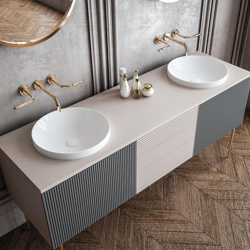 Glossy White Ceramic Circular Wall-Mount Bathroom Sink
