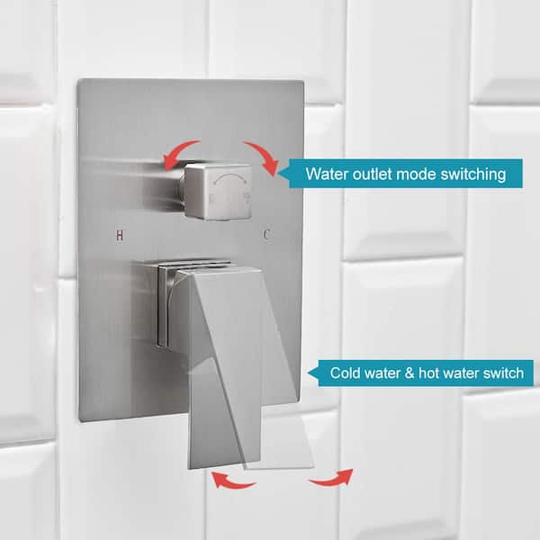 Single Handle 2-Spray 10 in. Square Shower Faucet with 2.5 GPM with High Pressure in Brushed Nickel (Valve Included)