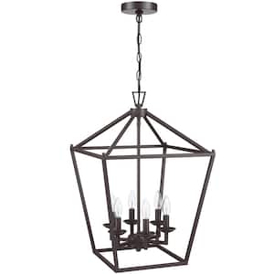 16 in. 6-Light Old Bronze Chandeliers Geometric Cage Lantern Pendant Light