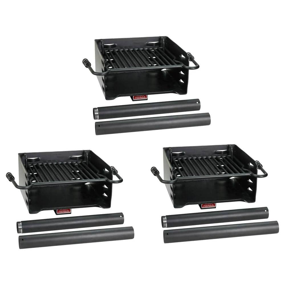 Portable Charcoal Grill in Black with Post (3-Pack)
