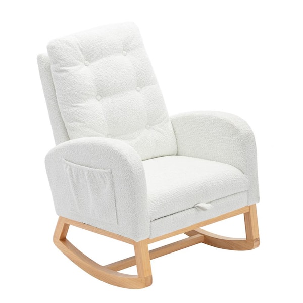 Unbranded White Nursery Rocking Chair with Footrest High Back Upholstered Glider Chair Accent Armchair with Side Pocket, Wood Legs