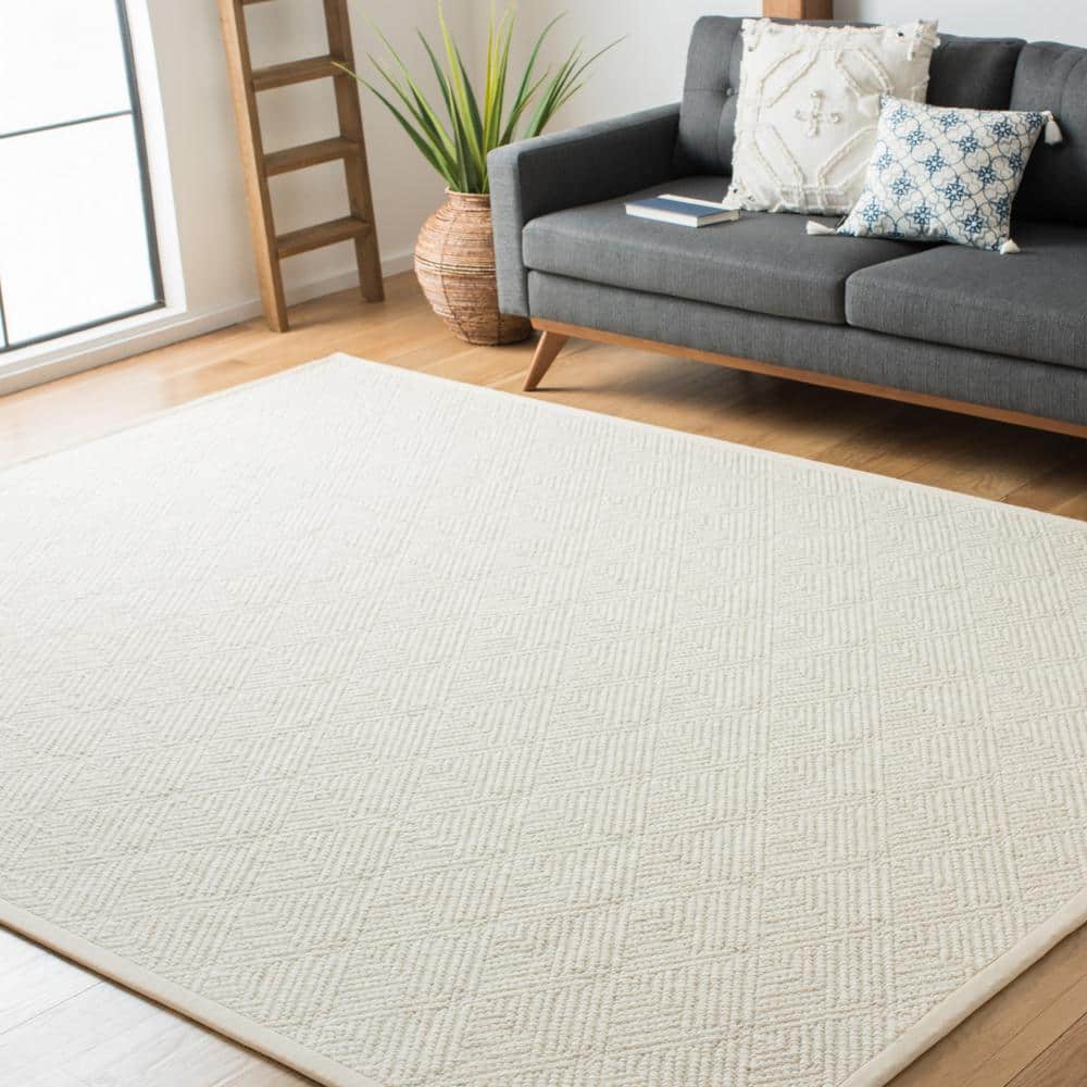 Ivory Flat Woven Wool Area Rug, 8' x 10'