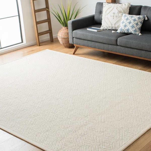Natural Fiber Ivory 8 ft. x 10 ft. Diamond Border Area Rug